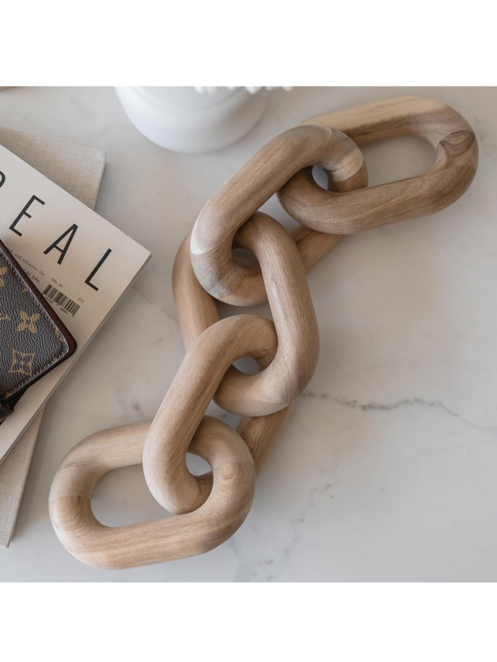 Amazon Natural Wood Link Chain Sculpture in Beige and Tan
